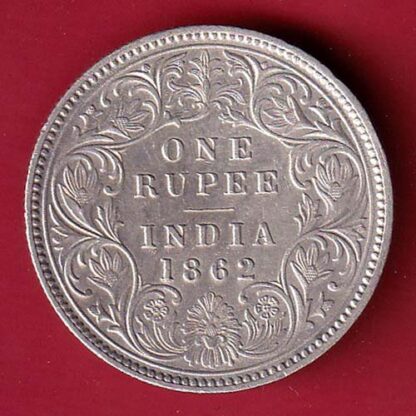 BRITISH INDIA 1862 VICTORIA QUEEN ONE RUPEE BEAUTIFUL SILVER COIN– FC6422