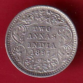 british india 1897 victoria empress 2 annas silver coin – FC6423