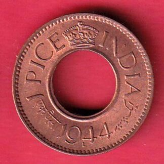 British India 1944 lahor mint 1 pice copper coin:- f8416