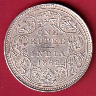BRITISH INDIA 1862 VICTORIA QUEEN ONE RUPEE BEAUTIFUL SILVER COIN  - f8296