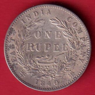 EAST INDIA COMPANY 1840 DIVIDED LEGEND VICTORIA QUEEN ONE RUPEE SILVER COIN - f8298