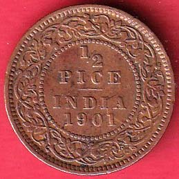 british india 1901 victoria empress 1/2 pice copper coin – FC6554