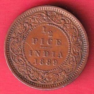 british india 1889 victoria empress 1/2 pice copper coin  – FC6555