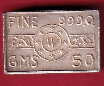 SILVER BAR : WEIGHT :- 49.84 NAVINCHANDRA NATVARLAL AND CO. RATAN POLE AHMEDABAD FINE 9999.0.– FC6677 - Image 2