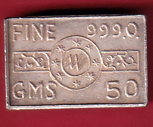 SILVER BAR : WEIGHT :- 49.84 NAVINCHANDRA NATVARLAL AND CO. RATAN POLE AHMEDABAD FINE 9999.0.– FC6677 - Image 2