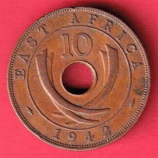 East Africa 10 Cents 1942 COPPER COIN –f8257