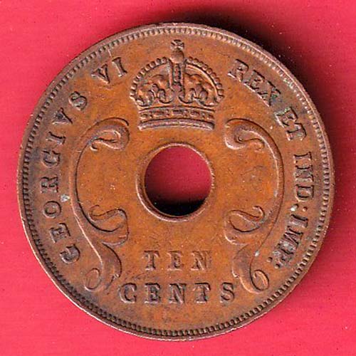 East Africa 10 Cents 1942 COPPER COIN –f8257 - Image 2