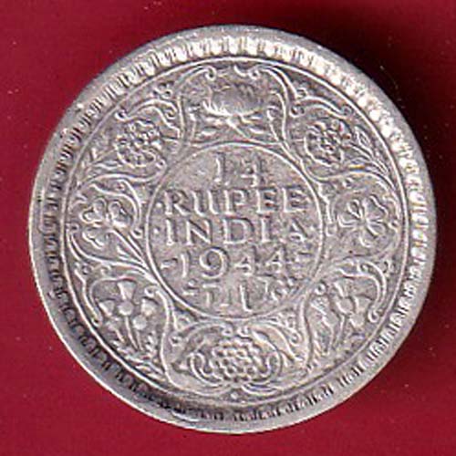 British India 1944 George VI King 1/4 rupee silver coin–f8259
