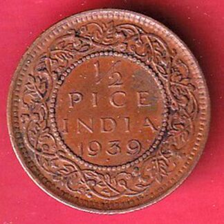 BRITISH INDIA 1939 GEORGRE VI KING 1/2 PICE COPPER COIN:- F8275