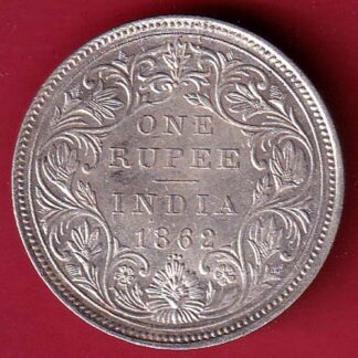 BRITISH INDIA 1862 VICTORIA QUEEN ONE RUPEE BEAUTIFUL SILVER COIN – F8286