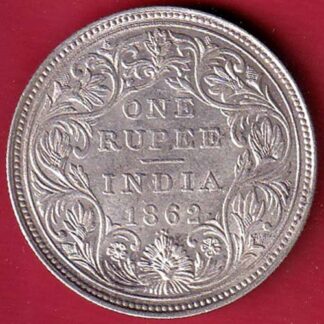 BRITISH INDIA 1862 VICTORIA QUEEN ONE RUPEE BEAUTIFUL SILVER COIN  - f8347