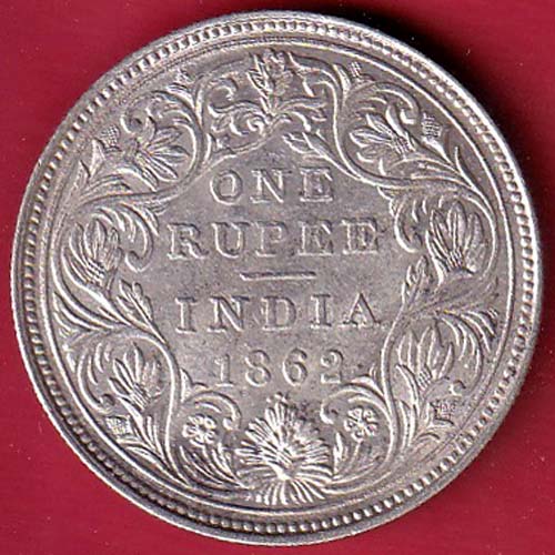 BRITISH INDIA 1862 VICTORIA QUEEN ONE RUPEE BEAUTIFUL SILVER COIN  - f8347