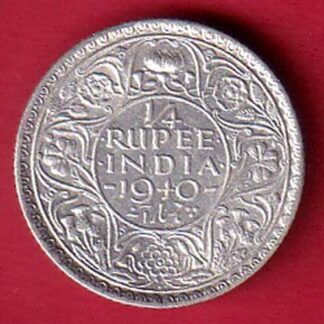 BRITISH INDIA 1940 GEORGE VI BOMBAY MINT VI 1/4 RUPEE SILVER COIN– FC6475