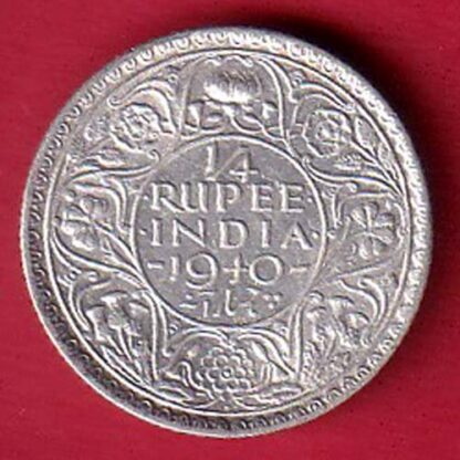 BRITISH INDIA 1940 GEORGE VI BOMBAY MINT VI 1/4 RUPEE SILVER COIN– FC6475