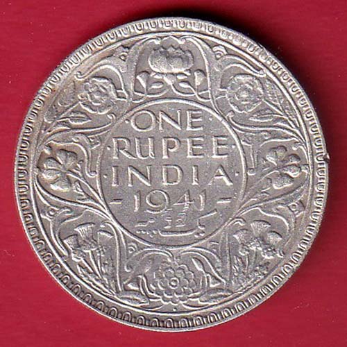 BRITISH INDIA 1941 BOMBAY MINT one RUPEE SILVER COIN– FC6490