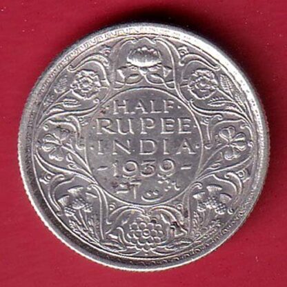 BRITISH INDIA 1939 bombay mint GEORGE VI HALF RUPEE SILVER COIN– FC6491
