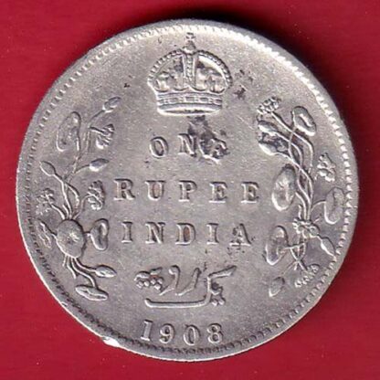 BRITISH INDIA 1908 EDWARD VII KING EMPEROR ONE RUPEE SILVER COIN– FC6494
