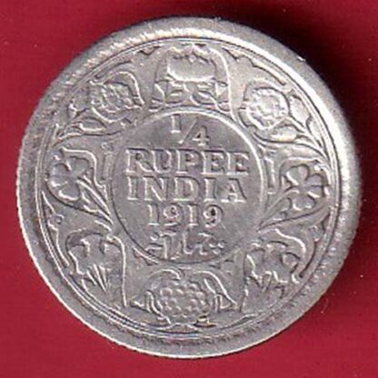 british india 1919 george v 1/4 rupee silver coin  – FC6495 - Image 2