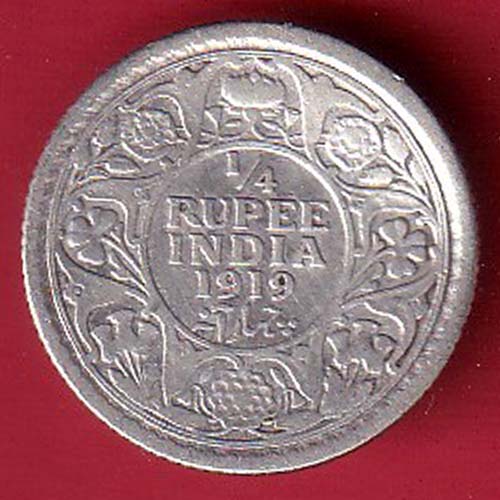 british india 1919 george v 1/4 rupee silver coin  – FC6495 - Image 2