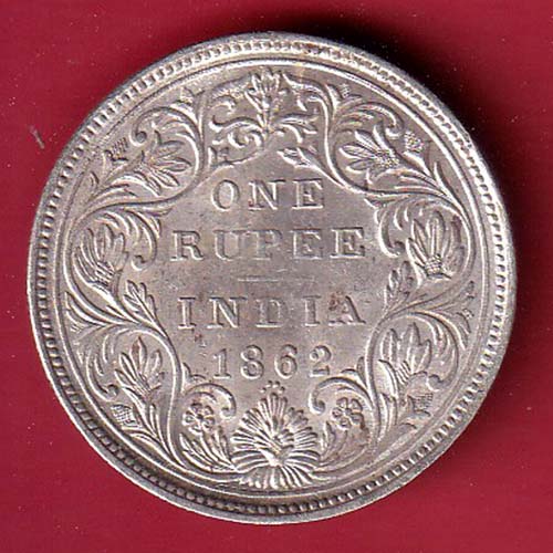 BRITISH INDIA (“0/4 DOTS ”) 1862 VICTORIA QUEEN ONE RUPEE BEAUTIFUL SILVER COIN – FC6502