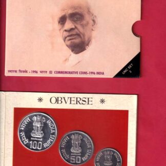 Sardar Vallabhbhai Patel Commemorative Coin Set (1996) issued by the India Government Mint, Mumbai. 🇮🇳 Sardar Vallabhbhai Patel (1875–1950) Commemorative Coin Set – 1996 (100 rupee, 50 rupee n 10 rupee) – FC6622
