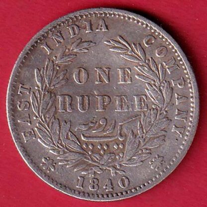 EAST INDIA COMPANY 1840 DIVIDED LEGEND VICTORIA QUEEN ONE RUPEE SILVER COIN – FC6564