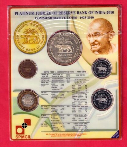 Platinum Jubilee Commemorative Coin Set of the Reserve Bank of India (RBI), issued in 2010 by the India Government Mint, Mumbai (SPMCIL) to mark 75 years of the RBI (1935–2010).– FC6639 - Image 2