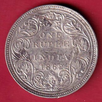 BRITISH INDIA “0/4 DOTS ” 1862 VICTORIA QUEEN ONE RUPEE SILVER COIN– FC6680