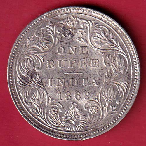 BRITISH INDIA “0/4 DOTS ” 1862 VICTORIA QUEEN ONE RUPEE SILVER COIN– FC6680