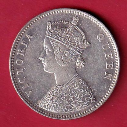 BRITISH INDIA “0/4 DOTS ” 1862 VICTORIA QUEEN ONE RUPEE SILVER COIN– FC6680 - Image 2