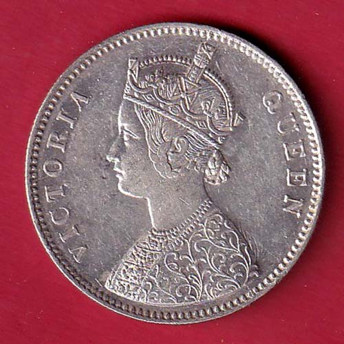 BRITISH INDIA “0/4 DOTS ” 1862 VICTORIA QUEEN ONE RUPEE SILVER COIN– FC6680 - Image 2