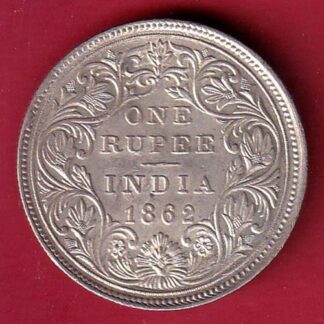 BRITISH INDIA 1862 VICTORIA QUEEN ONE RUPEE BEAUTIFUL SILVER COIN - FC6699