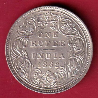 BRITISH INDIA 1862 VICTORIA QUEEN ONE RUPEE BEAUTIFUL SILVER COIN - FC6699
