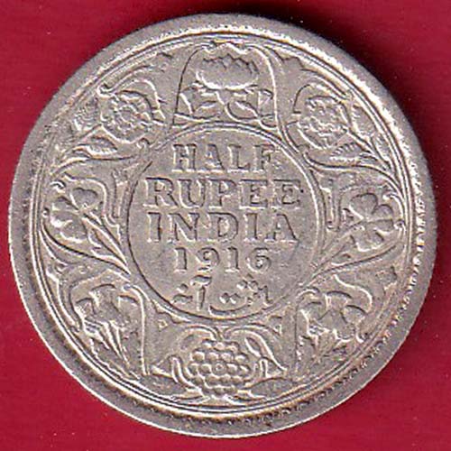 British India 1916 Bombay mint George V half Rupee Silver Coin - FC6718