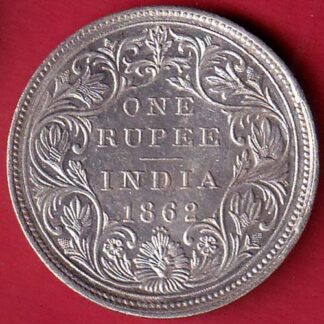 BRITISH INDIA “0/4 DOTS ” 1862 VICTORIA QUEEN ONE RUPEE SILVER COIN– FC6765