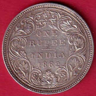 BRITISH INDIA “0/6 DOTS ” 1862 VICTORIA QUEEN ONE RUPEE SILVER COIN:- FC6793