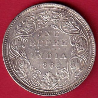 BRITISH INDIA 1862 VICTORIA QUEEN "2 DOT ON TOP " ONE RUPEE BEAUTIFUL SILVER COIN– F8447