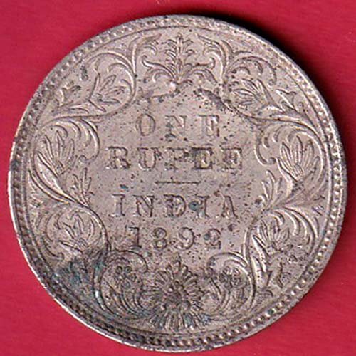 BRITISH INDIA 1892 VICTORIA QUEEN ONE RUPEE SILVER COIN– F8448