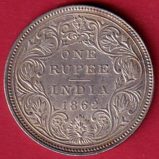 BRITISH INDIA 1862 VICTORIA QUEEN "2 DOT ON TOP " ONE RUPEE BEAUTIFUL SILVER COIN – F8446