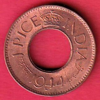 British india king george vi 1944 one pice beautiful copper Coin  – F8450