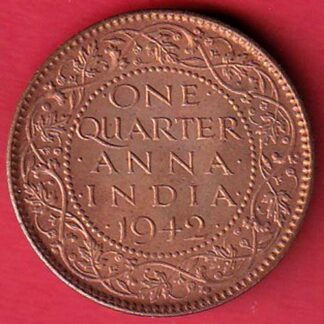 BRITISH INDIA 1942 GEORGE VI ONE QUARTER ANNA – F8452