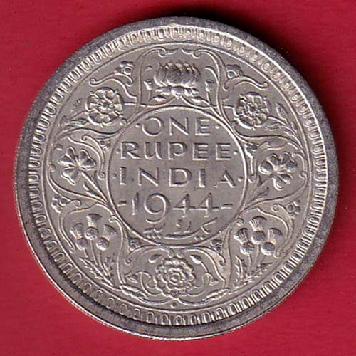 British India 1944 Bombay Mint George VI One Rupee Silver Coin – F8454