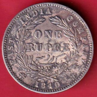 EAST INDIA COMPANY 1840 DIVIDED LEGEND VICTORIA QUEEN ONE RUPEE SILVER COIN– FC7004