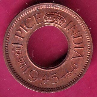 British india king george vi 1945 one pice beautiful copper Coin– F8533
