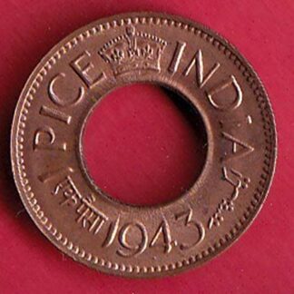British india king george vi 1943 one pice beautiful copper coin – F8504