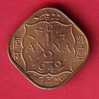BRITISH INDIA 1942 GEORGE VI 1/2 ANNA COIN– F8508