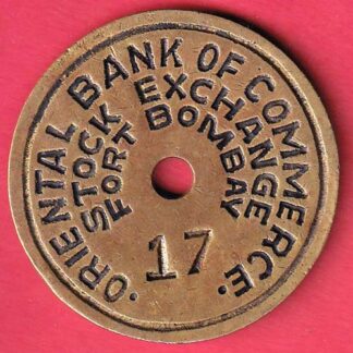 bank token: oriental bank of commerce. stock exchange fort bombay no.17-  F8520