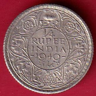 BRITISH INDIA 1940 GEORGE VI BOMBAY MINT VI 1/4 RUPEE SILVER COIN :- FC6798