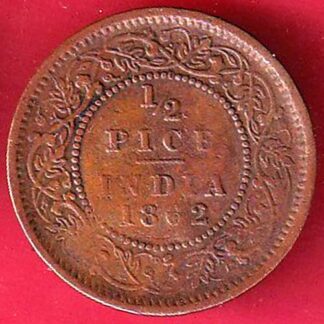 BRITISH INDIA 1862 VICTORIA QUEEN 1/2 pice  SILVER COIN– FC6954