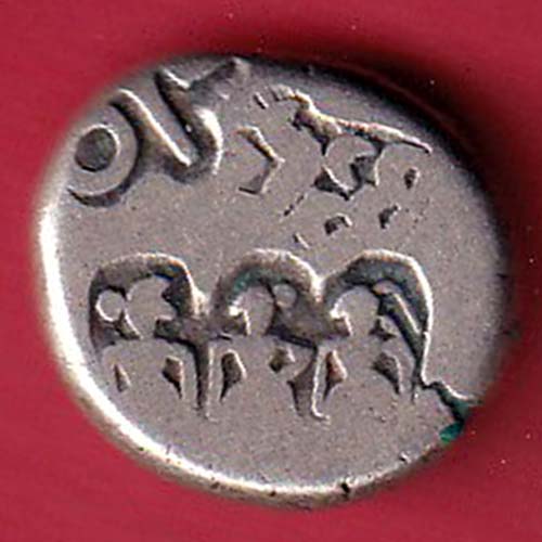 "3 human figure" and back side peacock variety ancient mauryan period ashoka 600 bc silver punchmark coin– FC7028